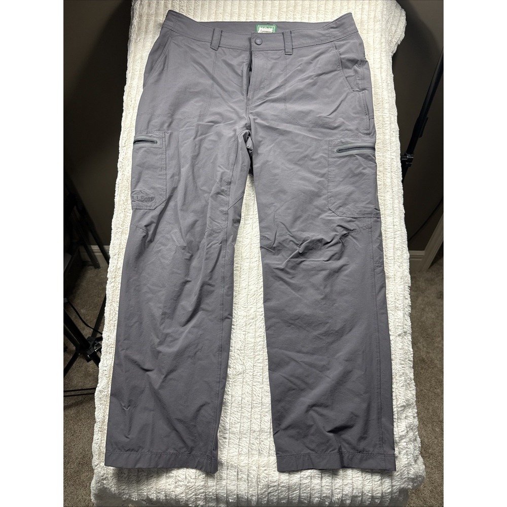 LL Bean Cresta Hiking Pants Men 36x30 Gray Zip Pocket Water Resistant EUC 280941
